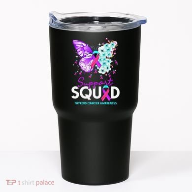 Support Squad Butterfly Teal Pink Ribbon Thyroid Cancer Tumbler