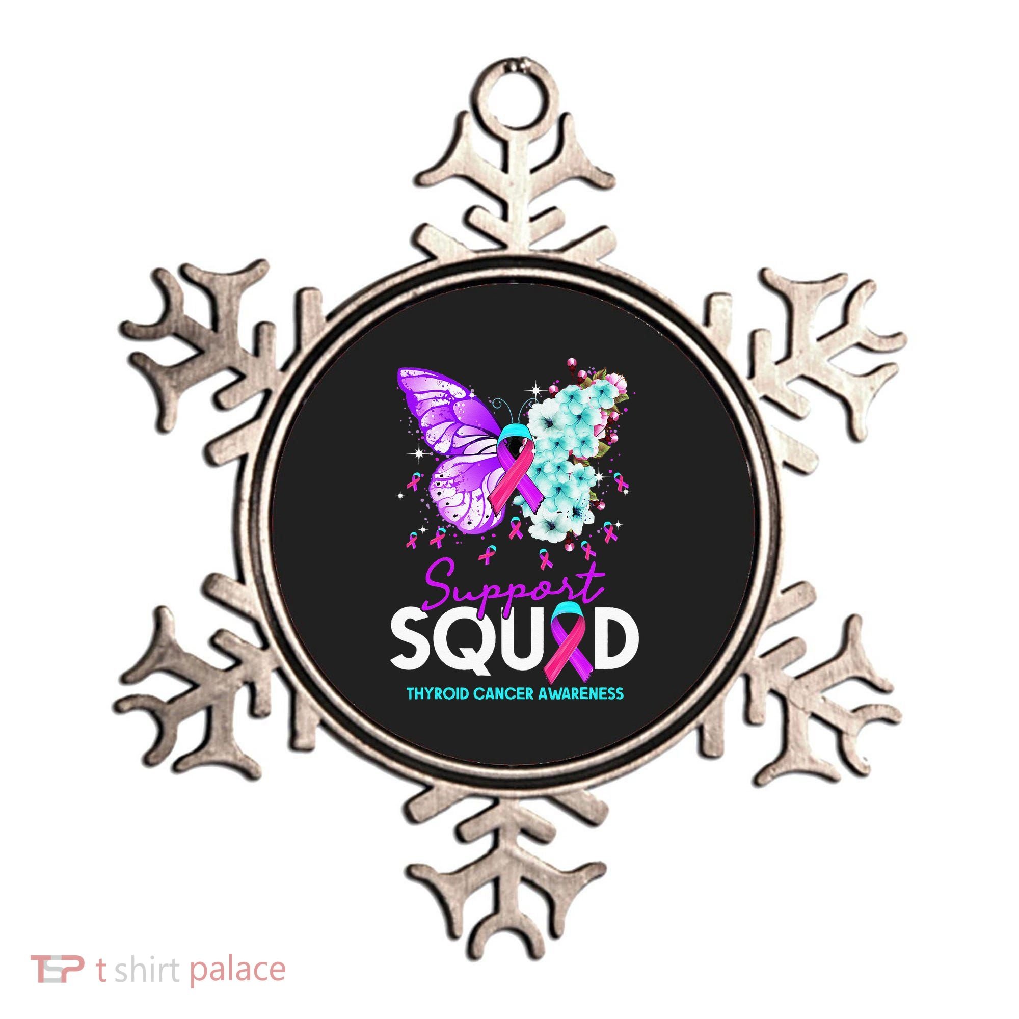 Support Squad Butterfly Teal Pink Ribbon Thyroid Cancer Ornament