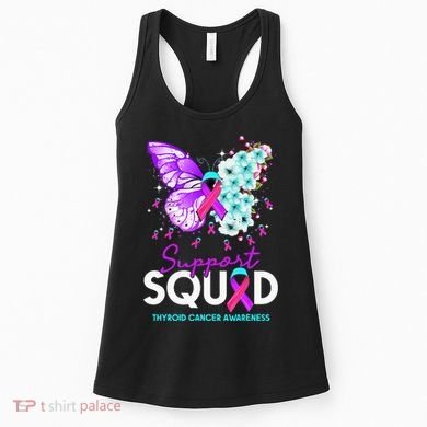 Support Squad Butterfly Teal Pink Ribbon Thyroid Cancer Women's Tank Top