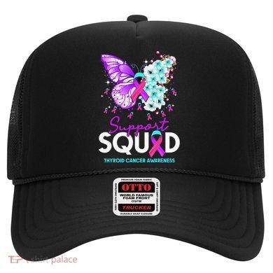 Support Squad Butterfly Teal Pink Ribbon Thyroid Cancer Hat