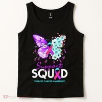 Support Squad Butterfly Teal Pink Ribbon Thyroid Cancer Tank Top thumb 2