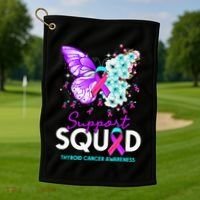 Support Squad Butterfly Teal Pink Ribbon Thyroid Cancer Golf Towel thumb 1