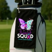 Support Squad Butterfly Teal Pink Ribbon Thyroid Cancer Golf Towel thumb 2