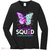 Support Squad Butterfly Teal Pink Ribbon Thyroid Cancer Women's Long Sleeve Shirt thumb 0