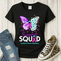 Support Squad Butterfly Teal Pink Ribbon Thyroid Cancer Women's T-Shirt thumb 3