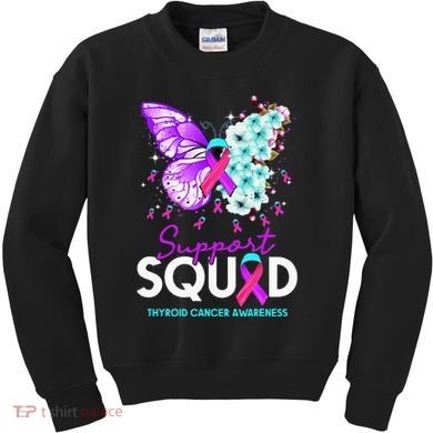 Support Squad Butterfly Teal Pink Ribbon Thyroid Cancer Kids Sweatshirt