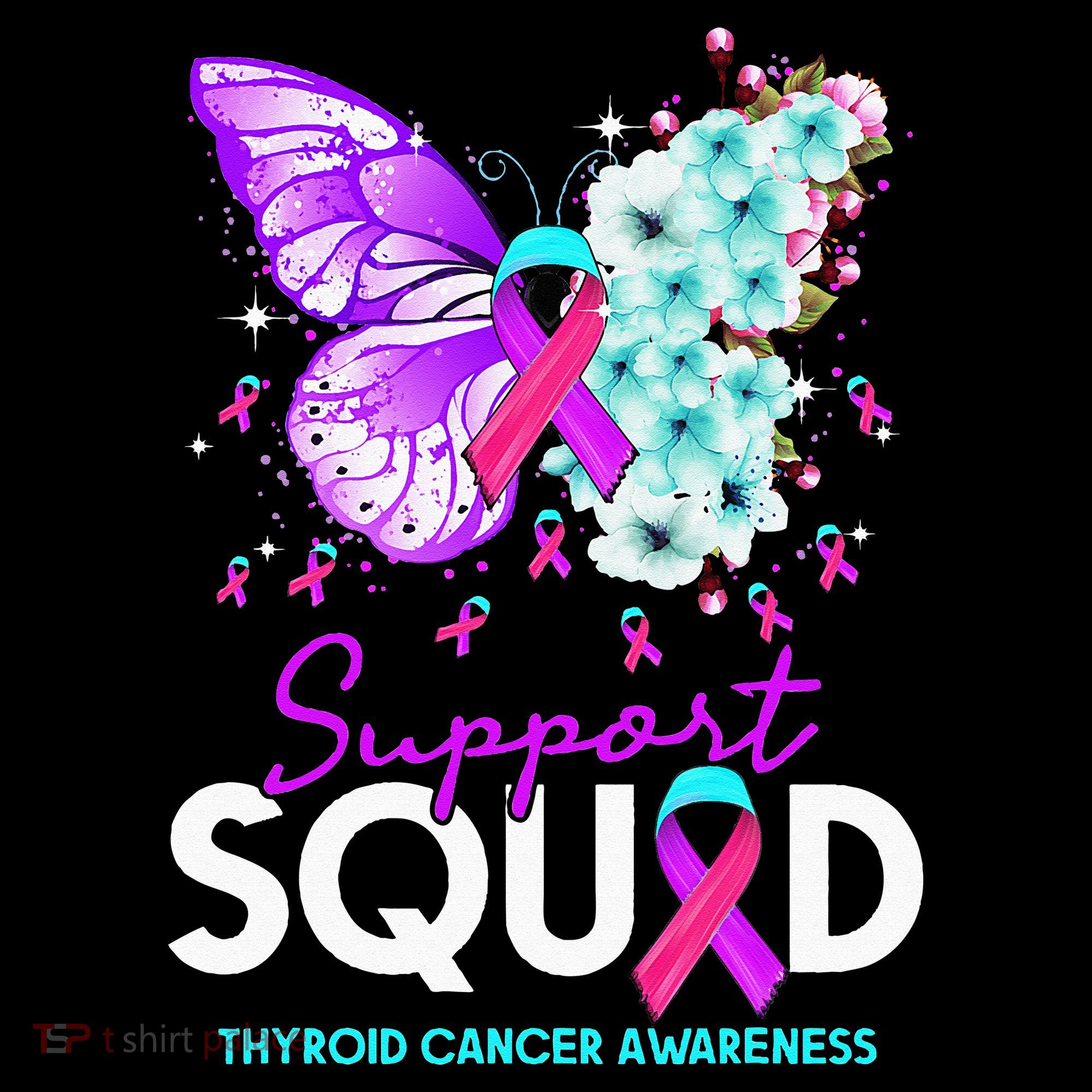 Support Squad Butterfly Teal Pink Ribbon Thyroid Cancer Kids Sweatshirt