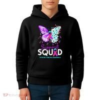 Support Squad Butterfly Teal Pink Ribbon Thyroid Cancer Kids Hoodie thumb 4
