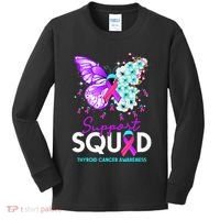 Support Squad Butterfly Teal Pink Ribbon Thyroid Cancer Kids Long Sleeve Shirt thumb 0