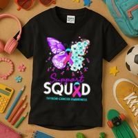 Support Squad Butterfly Teal Pink Ribbon Thyroid Cancer Kids T-Shirt thumb 3