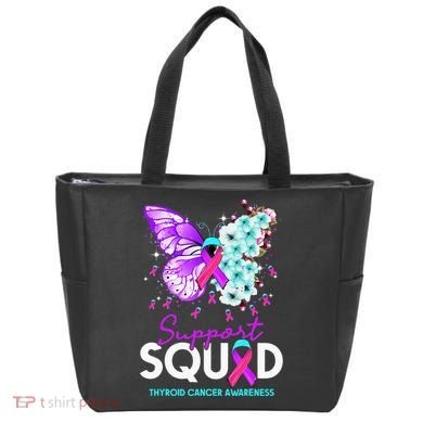 Support Squad Butterfly Teal Pink Ribbon Thyroid Cancer Tote Bag