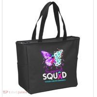 Support Squad Butterfly Teal Pink Ribbon Thyroid Cancer Tote Bag thumb 2