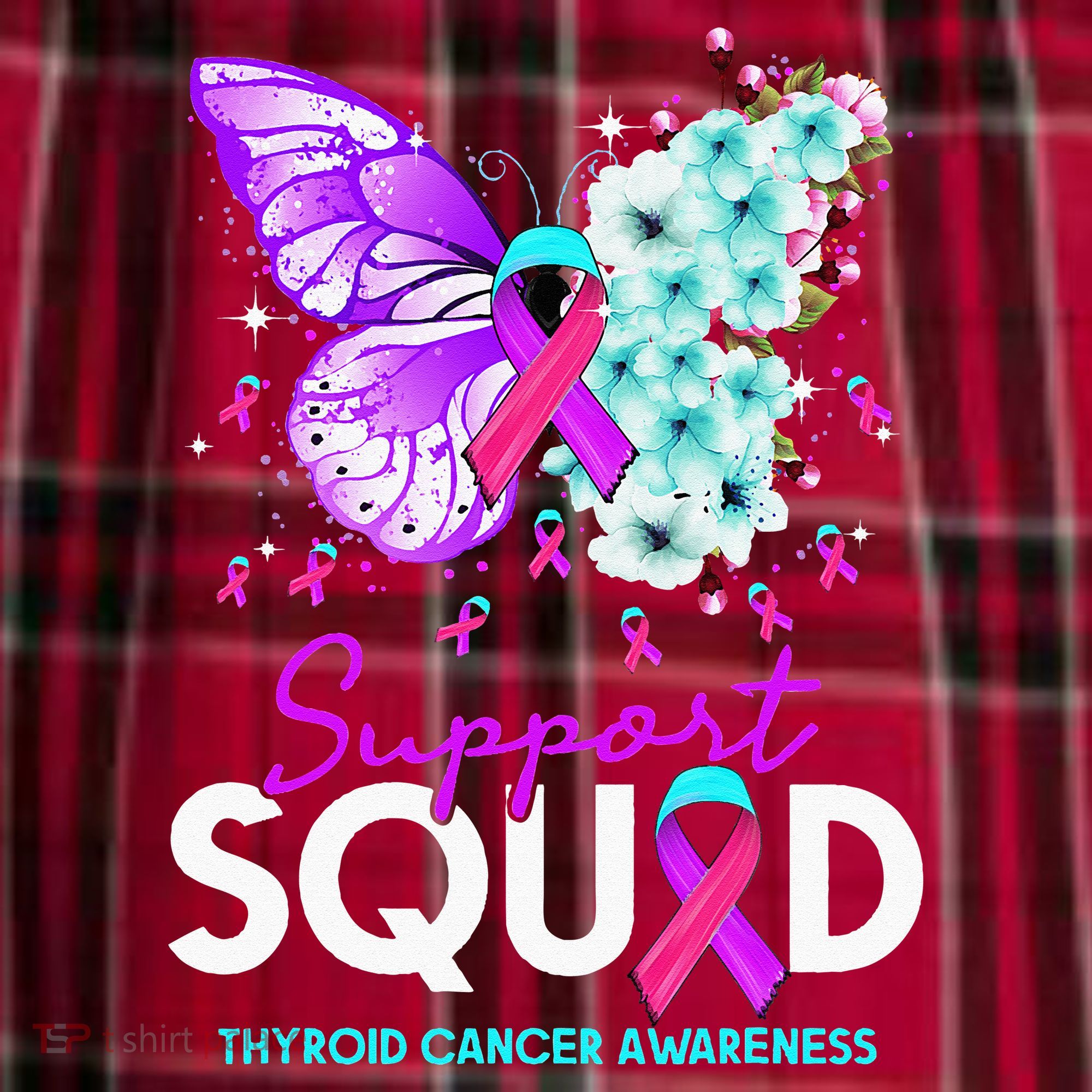 Support Squad Butterfly Teal Pink Ribbon Thyroid Cancer Men's Flannel Plaid Pajama Pants