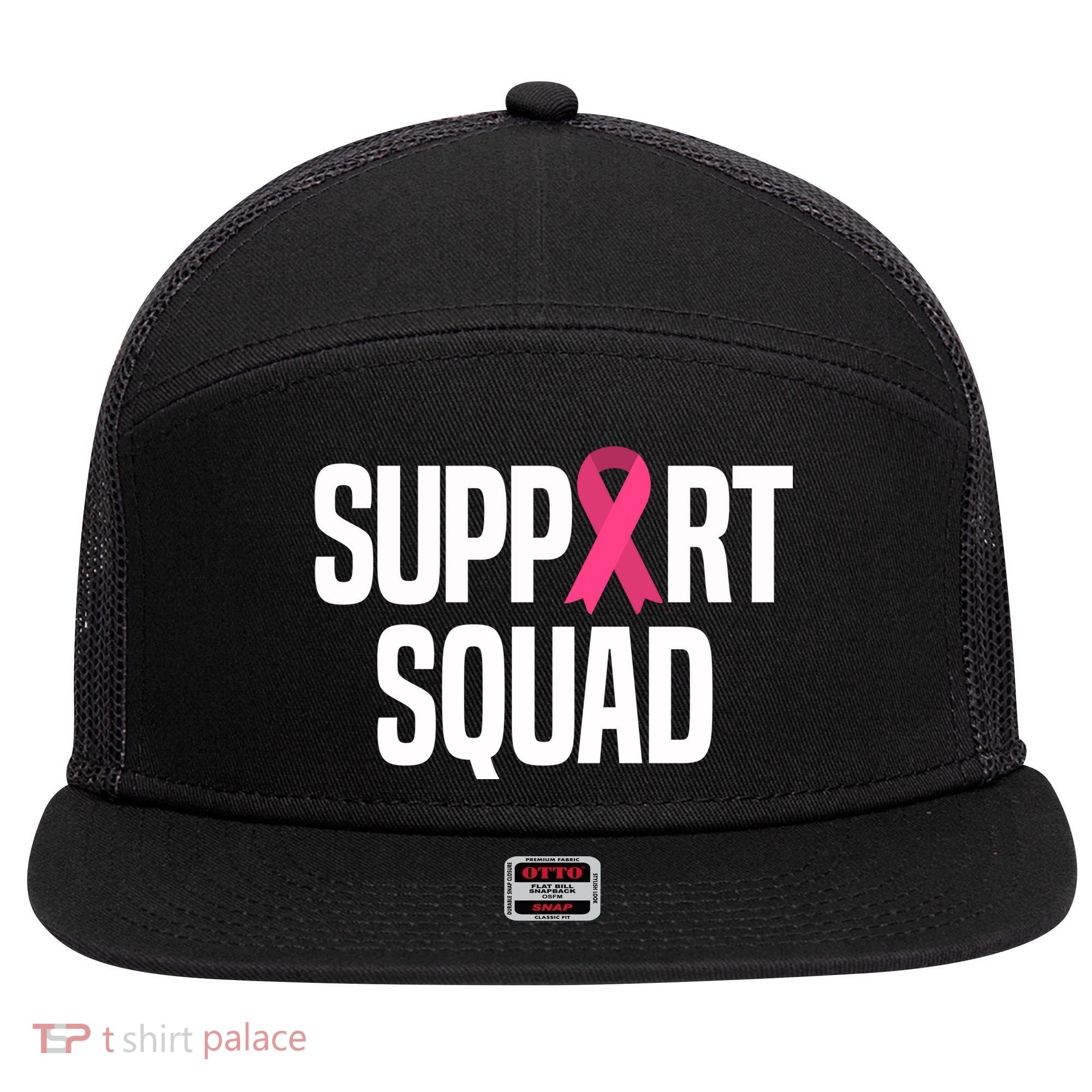 Support Squad Breast Cancer Awareness Ribbon 7 Panel Mesh Trucker Snapback Hat