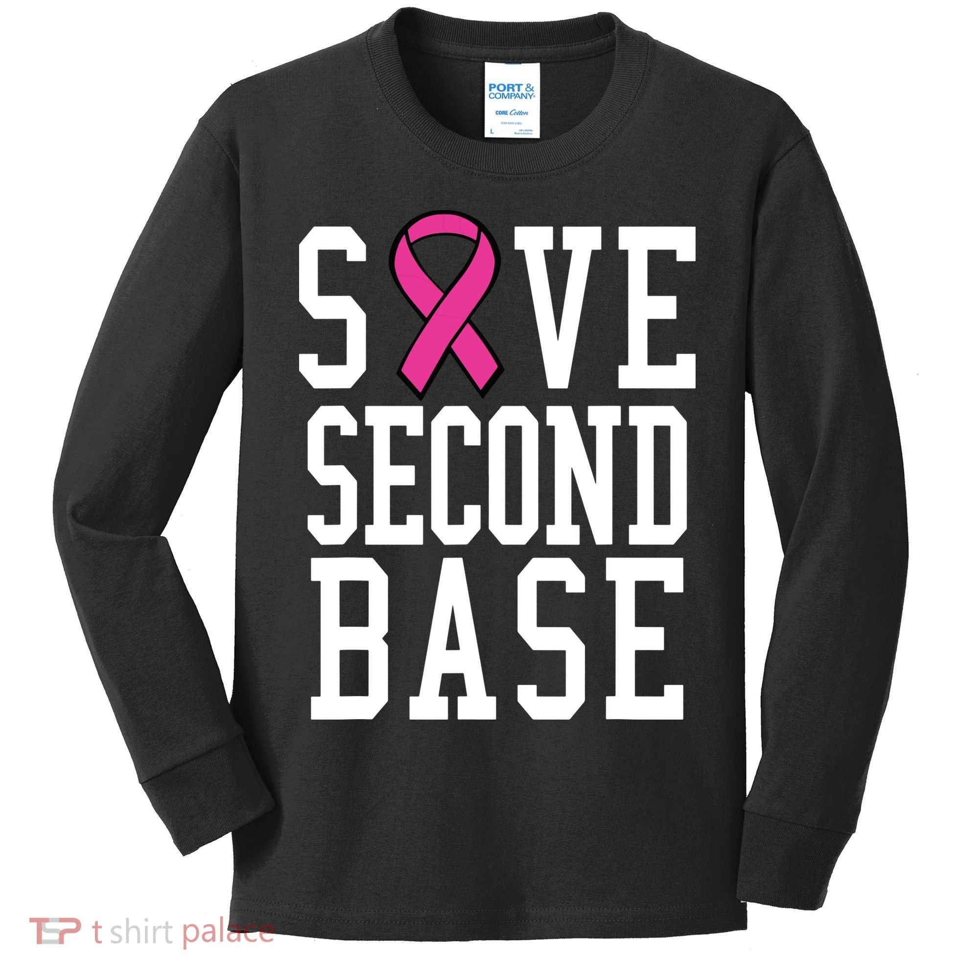 Save Second Base Breast Cancer T For Kids Long Sleeve Shirt