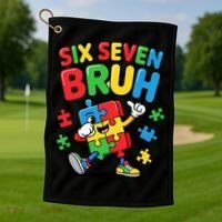 Six Seven Bruh Autism Awareness Golf Towel thumb 1