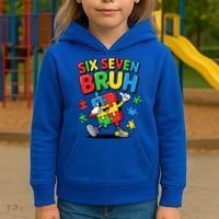 Six Seven Bruh Autism Awareness Kids Hoodie thumb 3