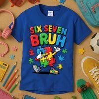 Six Seven Bruh Autism Awareness Kids T-Shirt thumb 3