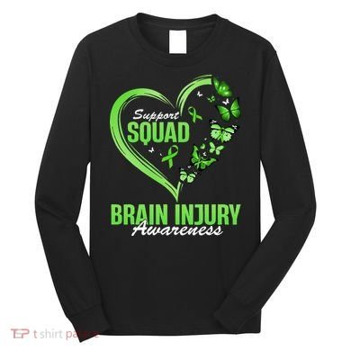 Support Squad Brain Injury Awareness Butterfly Heart Long Sleeve Shirt