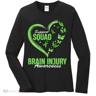 Support Squad Brain Injury Awareness Butterfly Heart Women's Long Sleeve Shirt