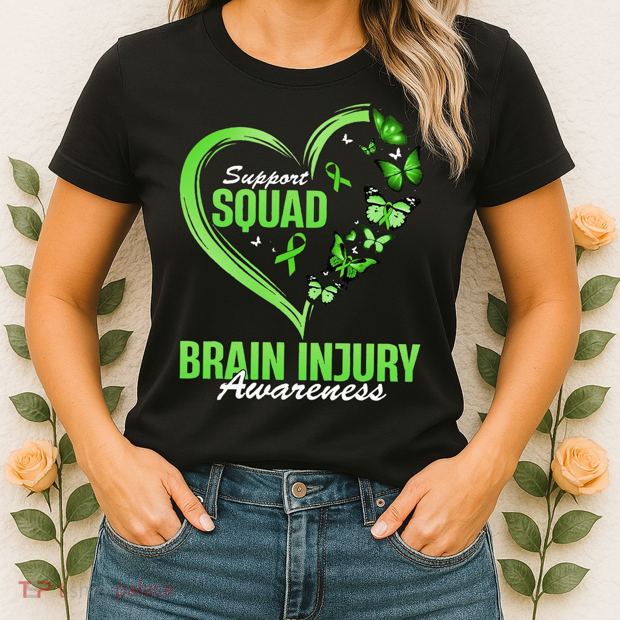 Support Squad Brain Injury Awareness Butterfly Heart Women's T-Shirt