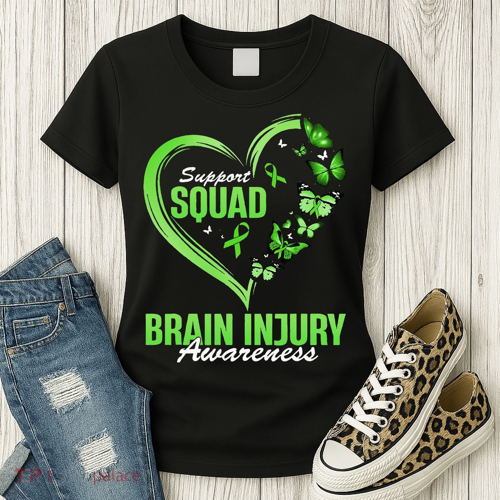 Support Squad Brain Injury Awareness Butterfly Heart Women's T-Shirt