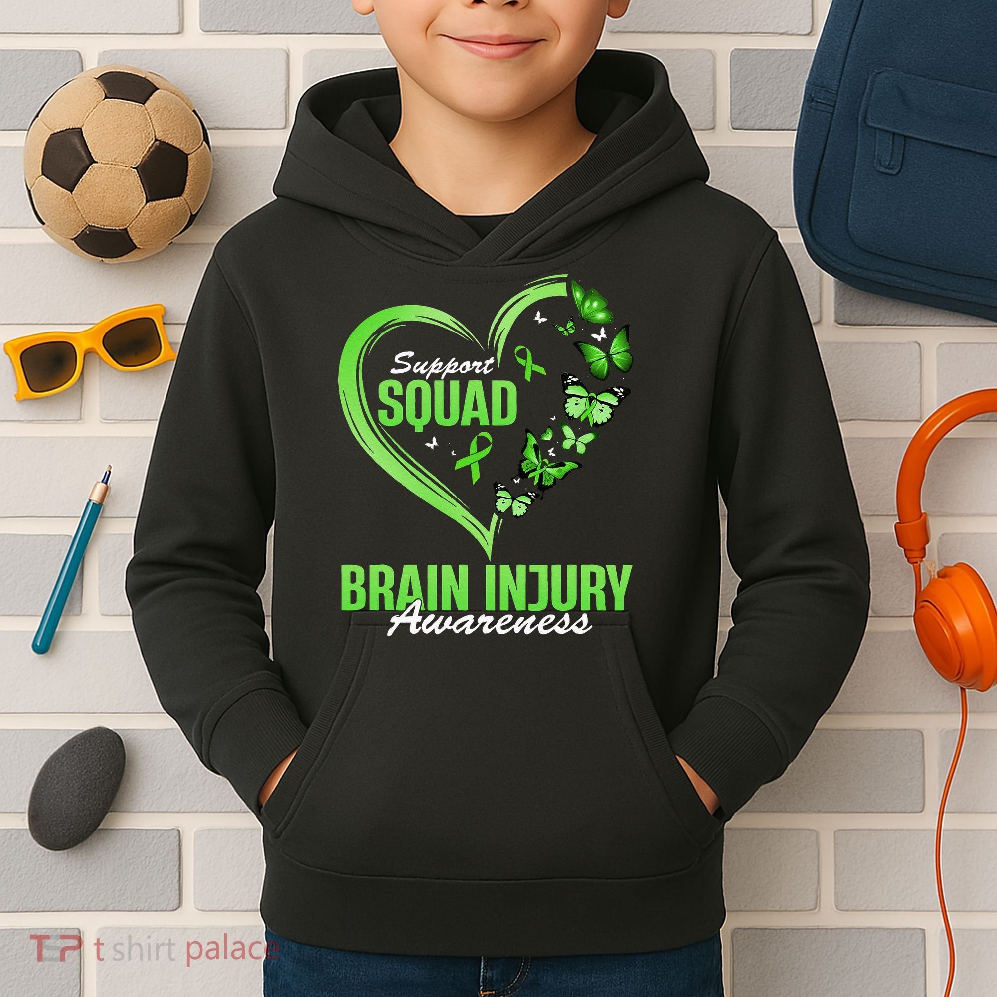 Support Squad Brain Injury Awareness Butterfly Heart Kids Hoodie