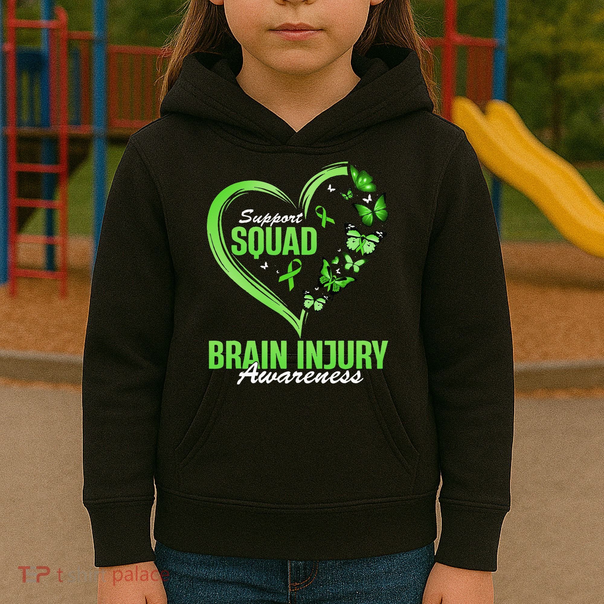 Support Squad Brain Injury Awareness Butterfly Heart Kids Hoodie