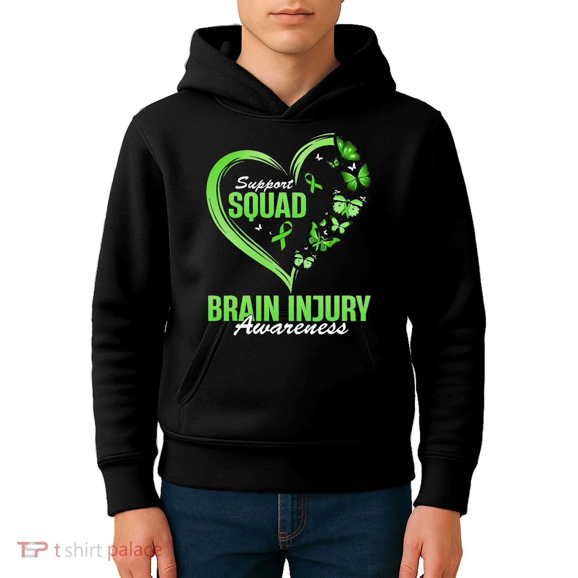 Support Squad Brain Injury Awareness Butterfly Heart Kids Hoodie