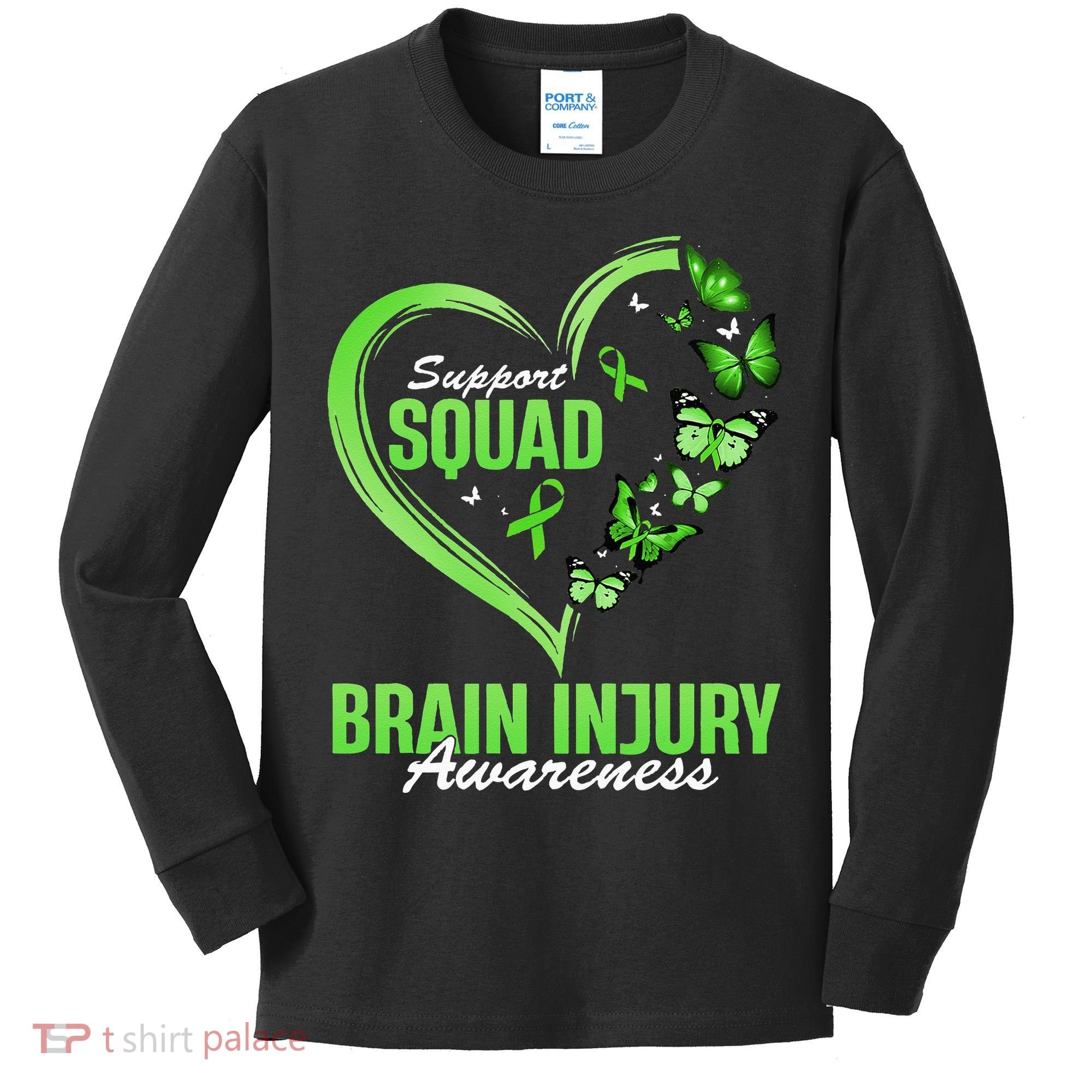 Support Squad Brain Injury Awareness Butterfly Heart Kids Long Sleeve Shirt