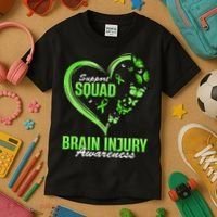 Support Squad Brain Injury Awareness Butterfly Heart Kids T-Shirt thumb 3