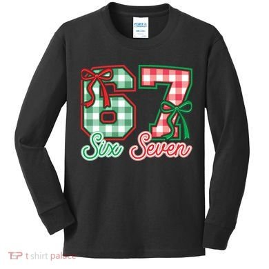Six Seven Bow Funny 67 Christmas 6-7 Kids Long Sleeve Shirt