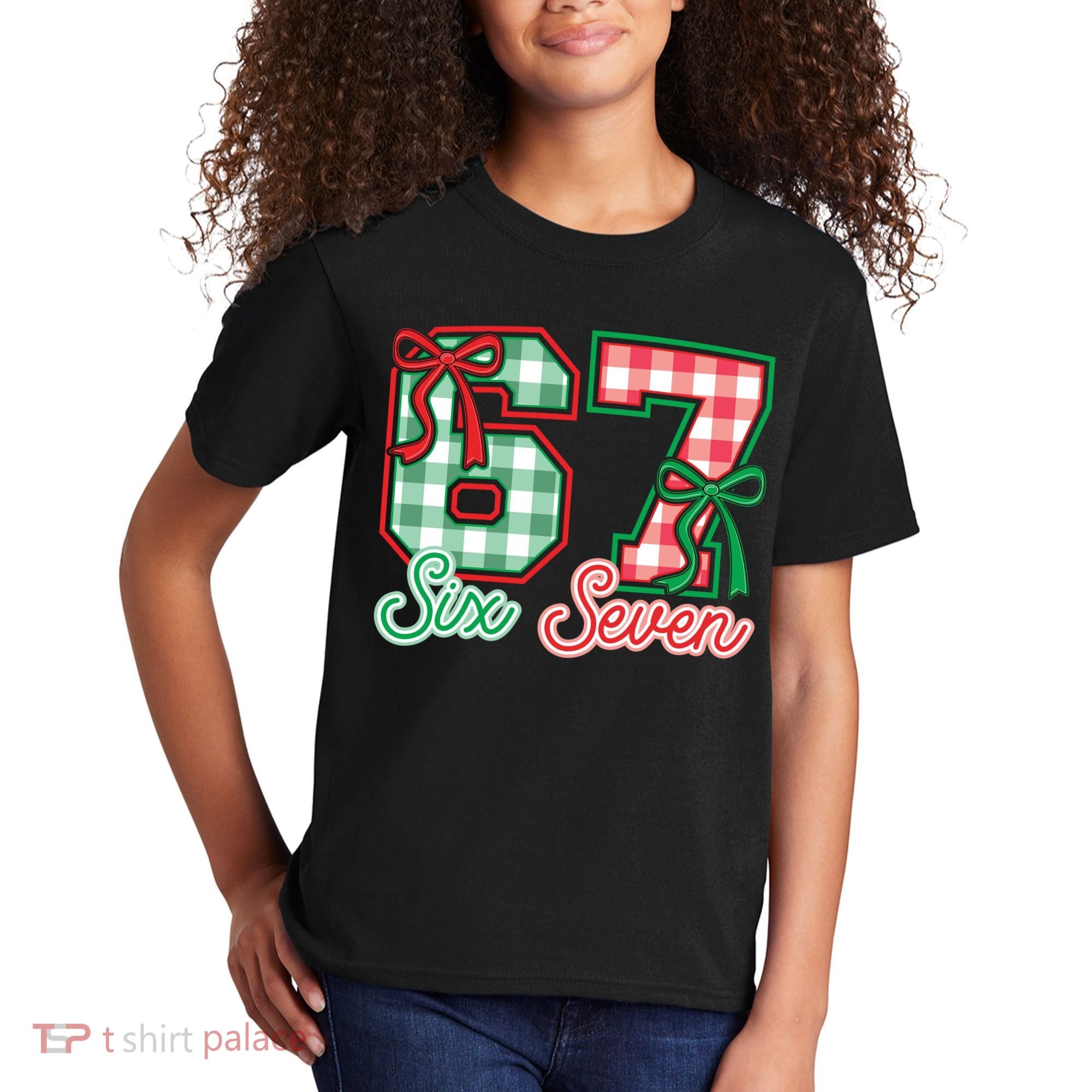Six Seven Bow Funny 67 Christmas 6-7 Kids T-Shirt