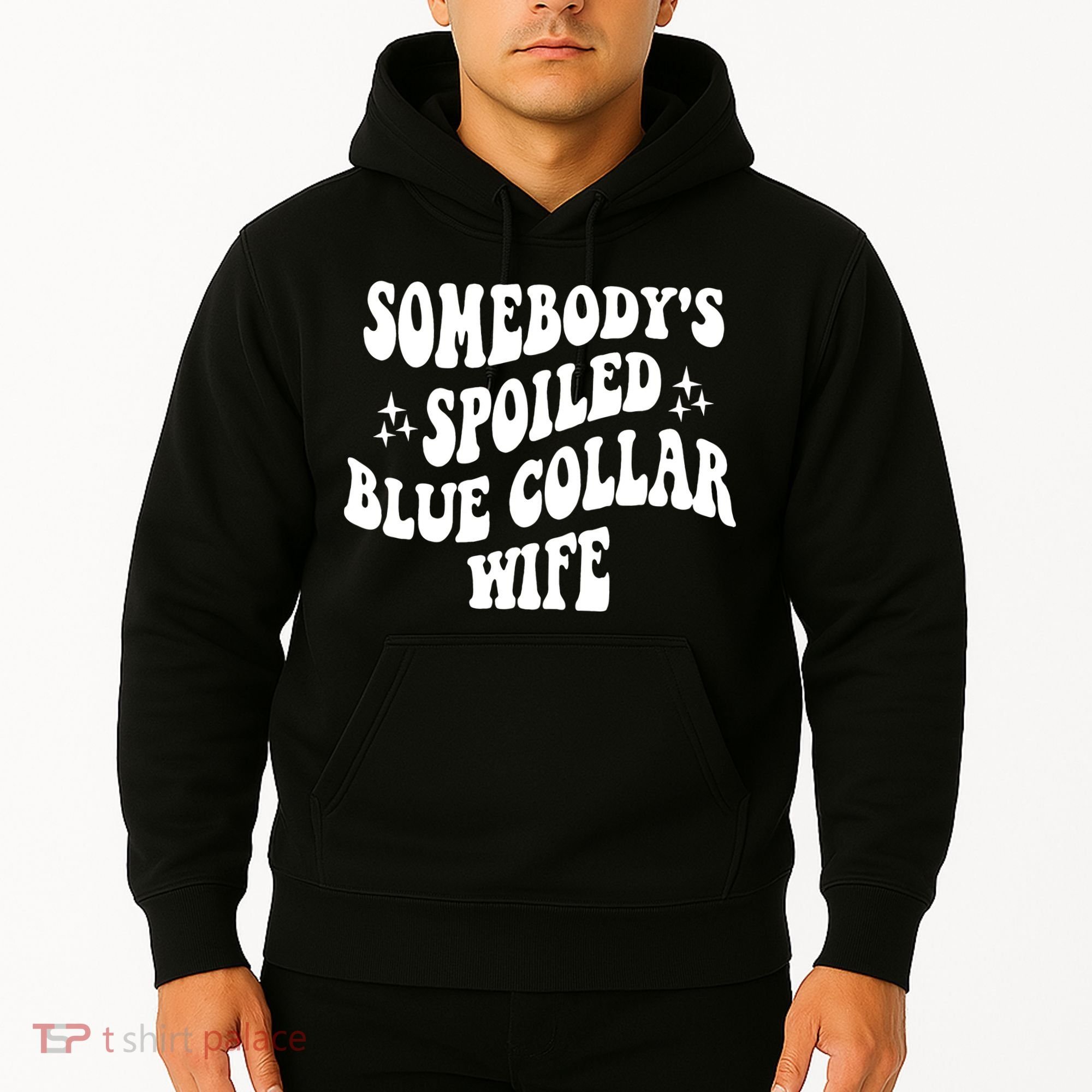 Somebodys Spoiled Blue Collar Wife Mother's Day Groovy Hoodie