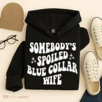 Somebodys Spoiled Blue Collar Wife Mother's Day Groovy Hoodie thumb 4