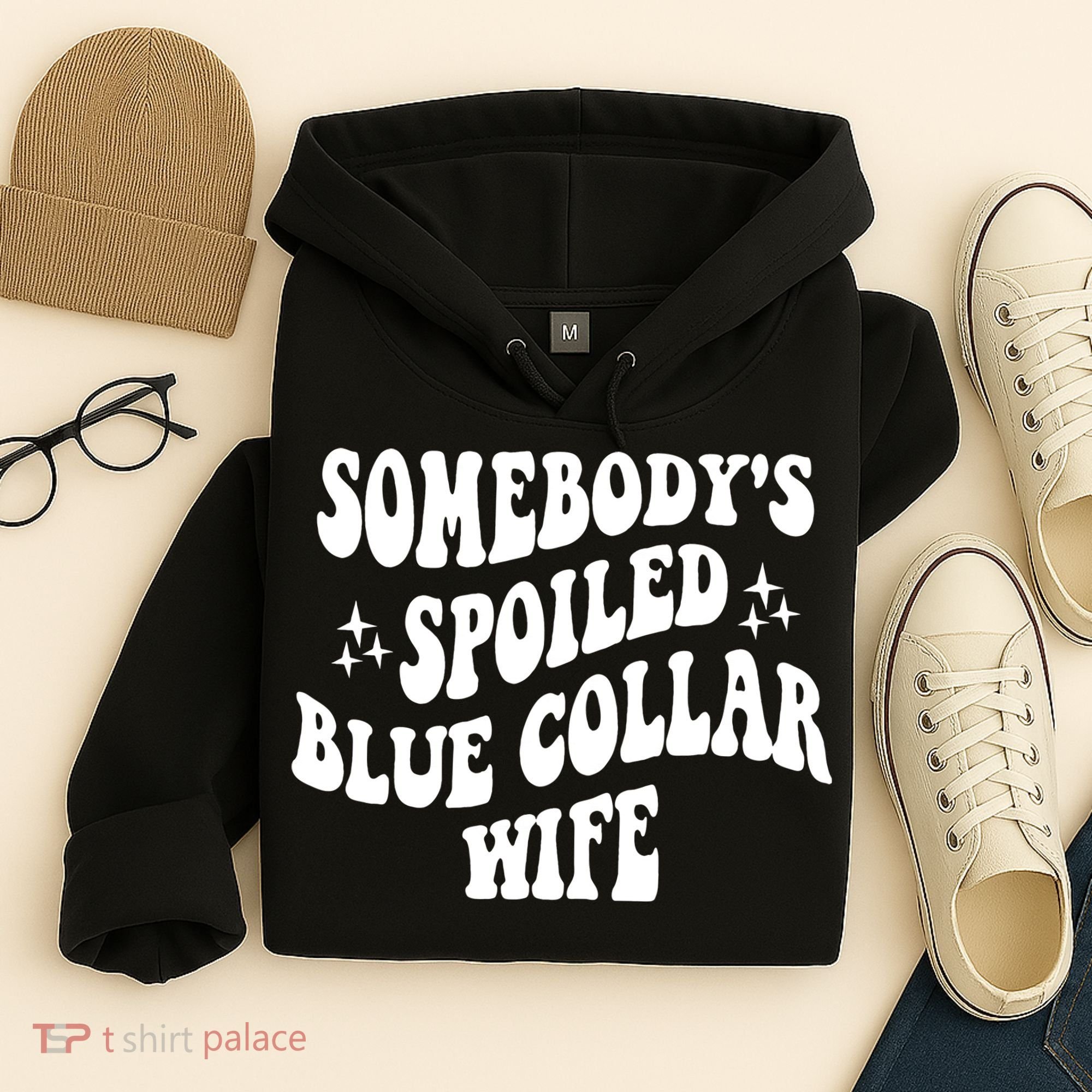 Somebodys Spoiled Blue Collar Wife Mother's Day Groovy Hoodie
