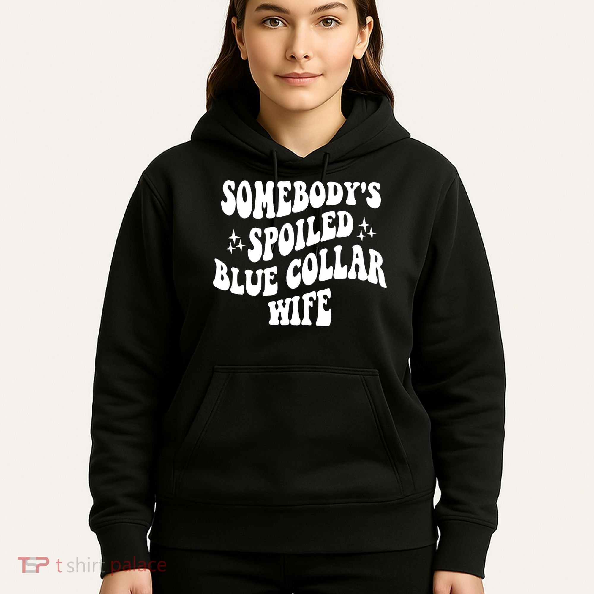 Somebodys Spoiled Blue Collar Wife Mother's Day Groovy Hoodie