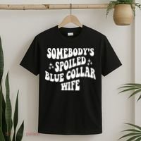 Somebodys Spoiled Blue Collar Wife Mother's Day Groovy T-Shirt thumb 2