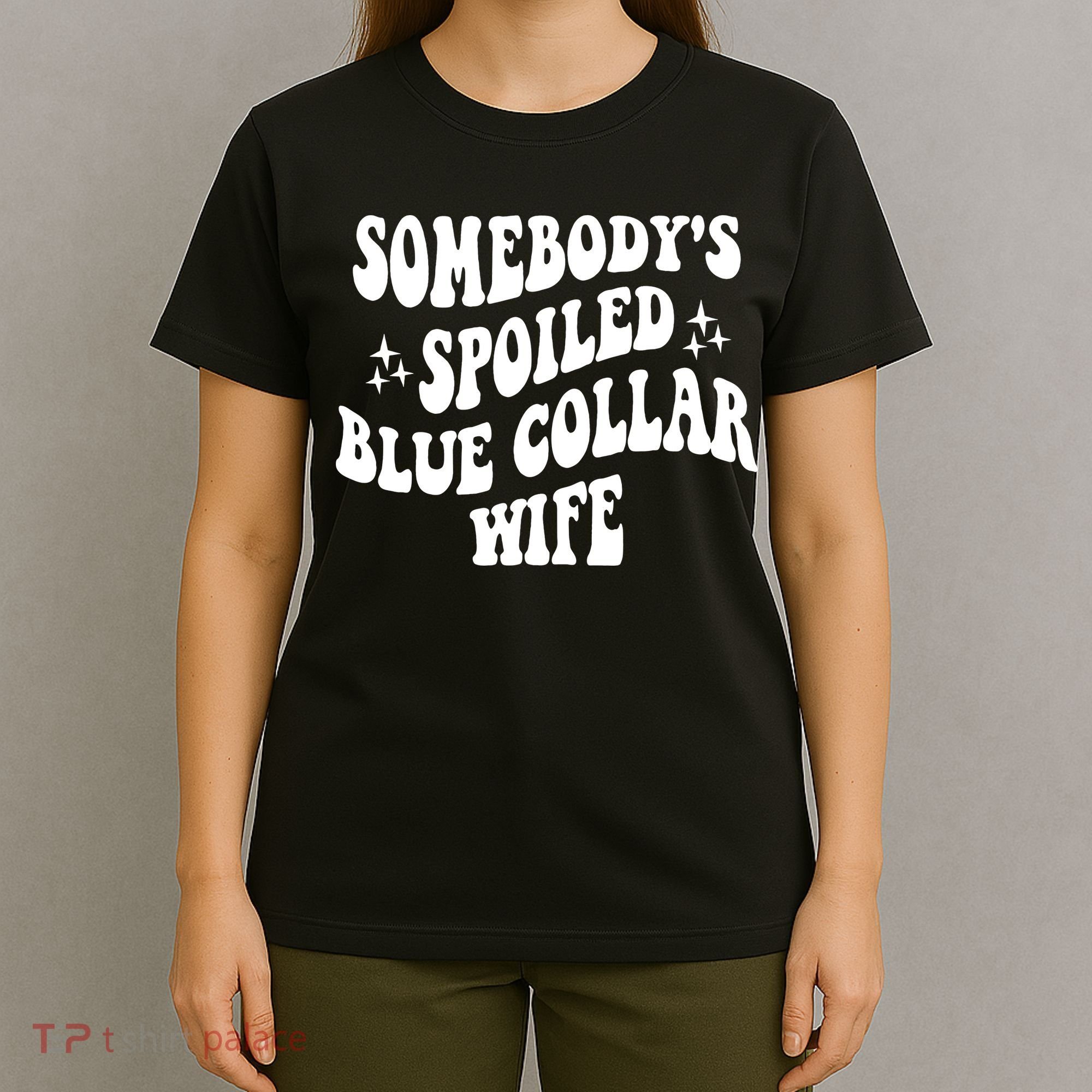 Somebodys Spoiled Blue Collar Wife Mother's Day Groovy T-Shirt