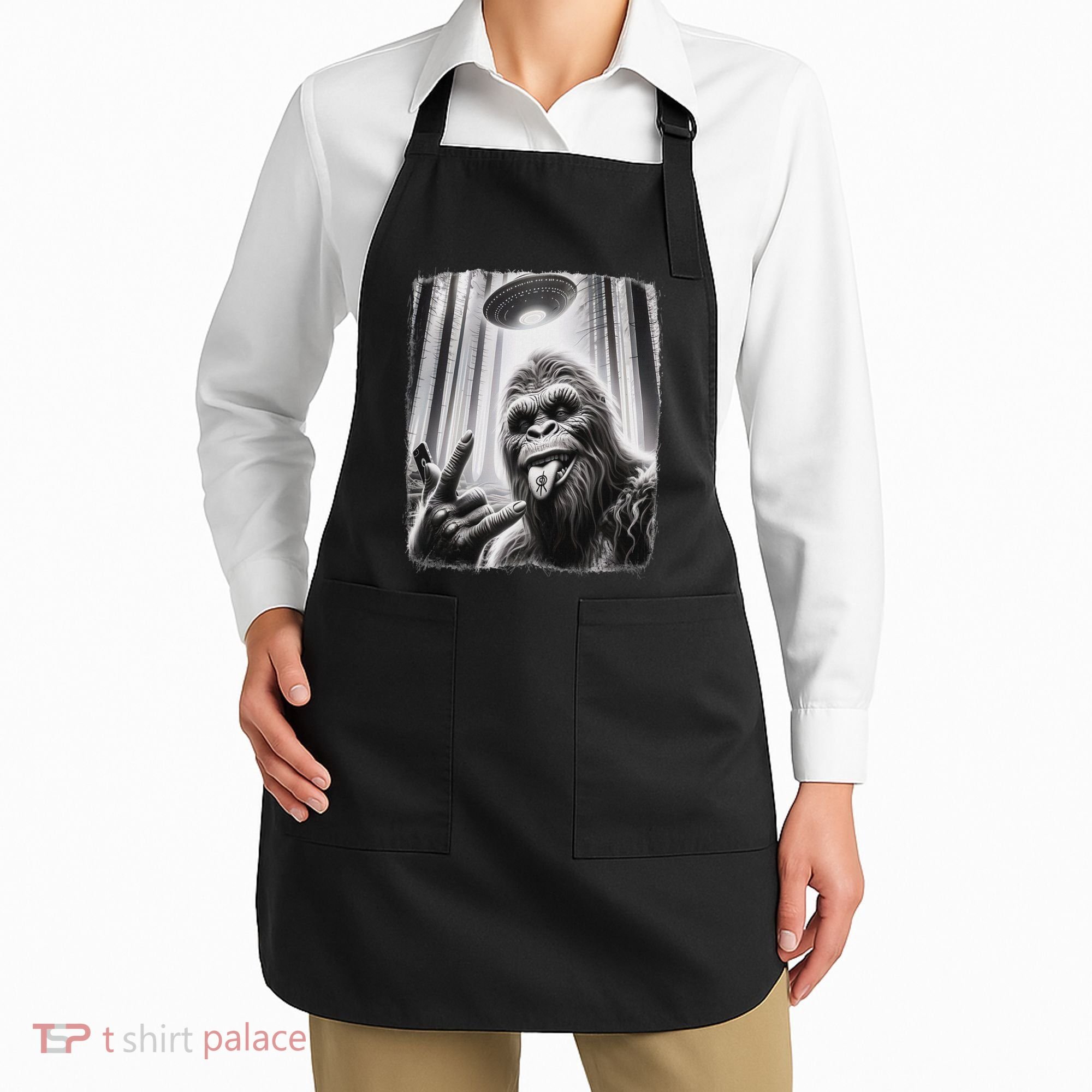 Sasquatch Selfie Big Foot Rock On Ufo Alien Apron