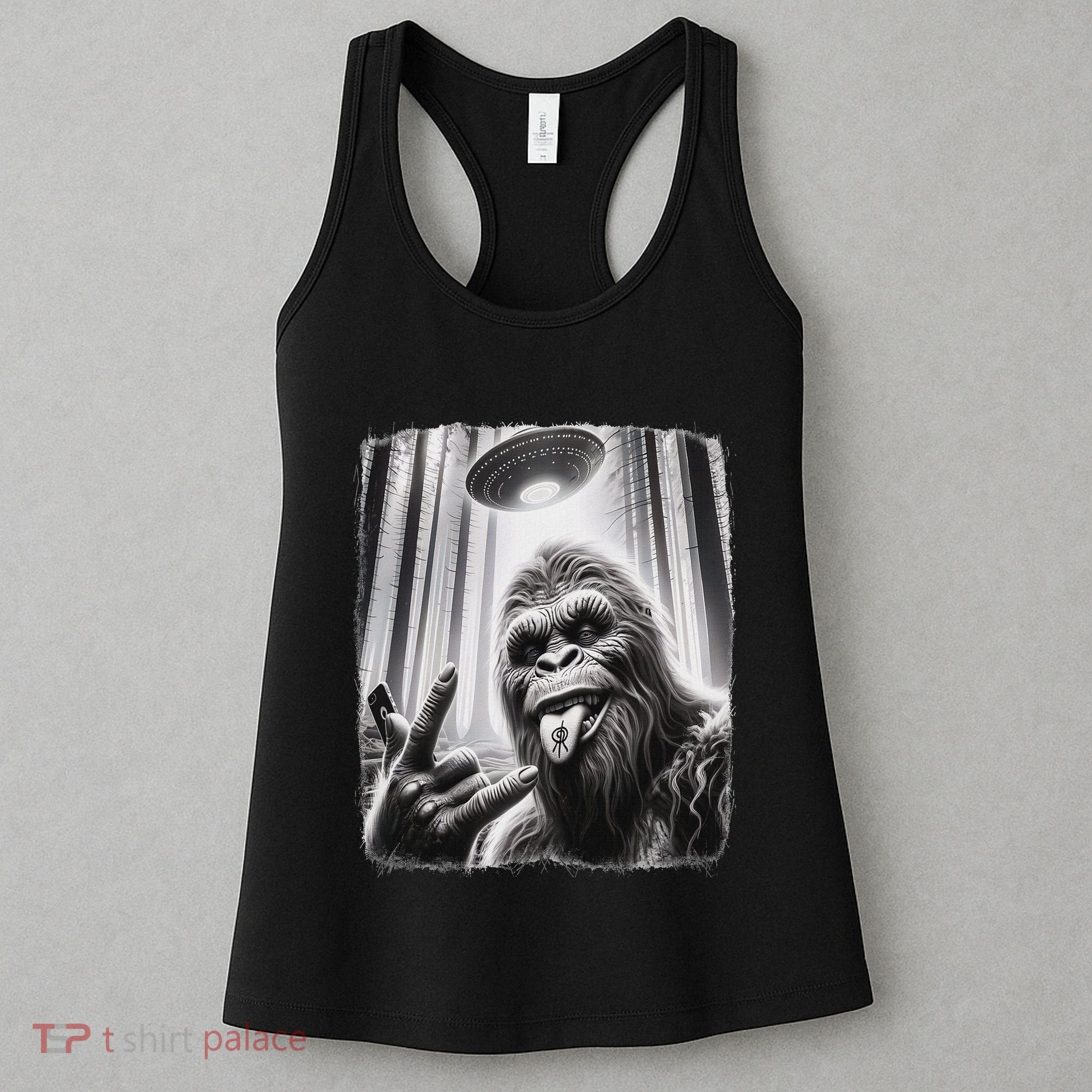Sasquatch Selfie Big Foot Rock On Ufo Alien Women's Tank Top