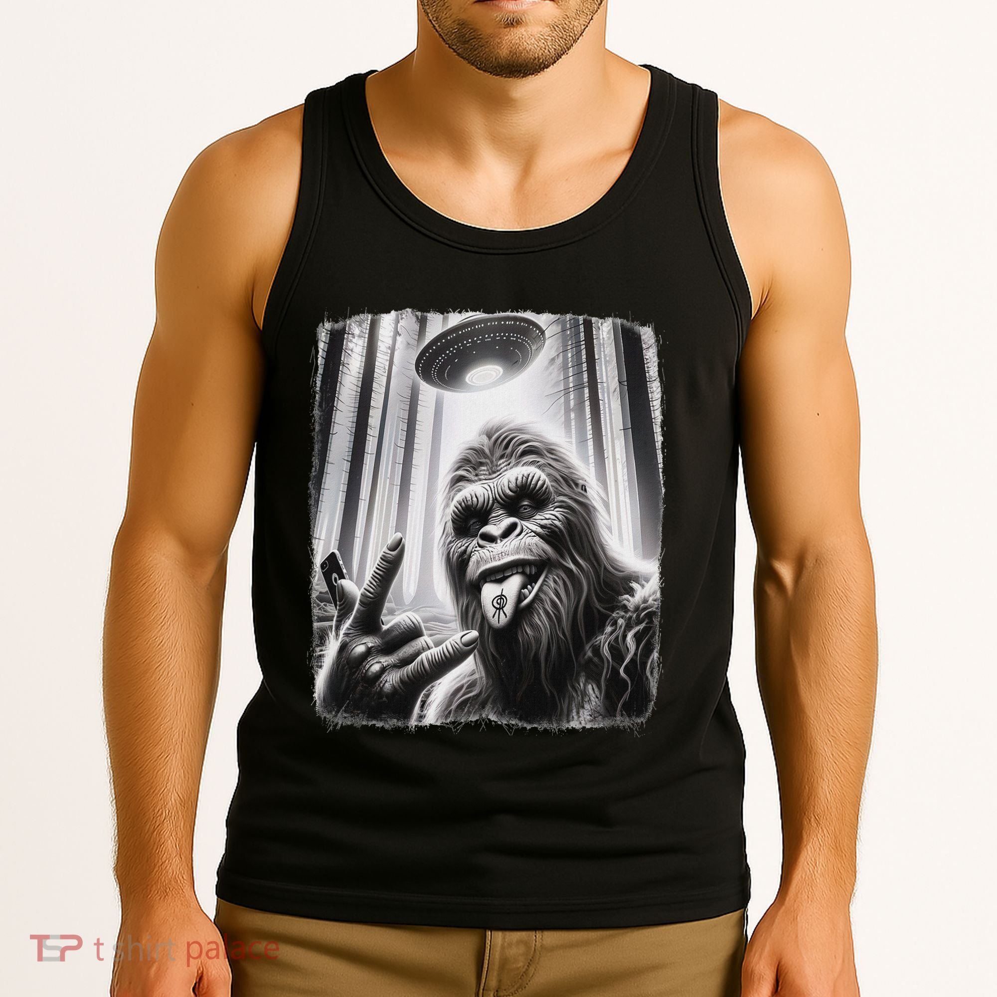 Sasquatch Selfie Big Foot Rock On Ufo Alien Tank Top