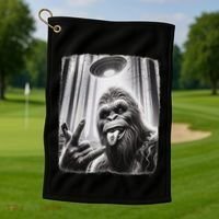 Sasquatch Selfie Big Foot Rock On Ufo Alien Golf Towel thumb 1
