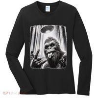 Sasquatch Selfie Big Foot Rock On Ufo Alien Women's Long Sleeve Shirt thumb 0