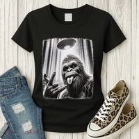 Sasquatch Selfie Big Foot Rock On Ufo Alien Women's T-Shirt thumb 3