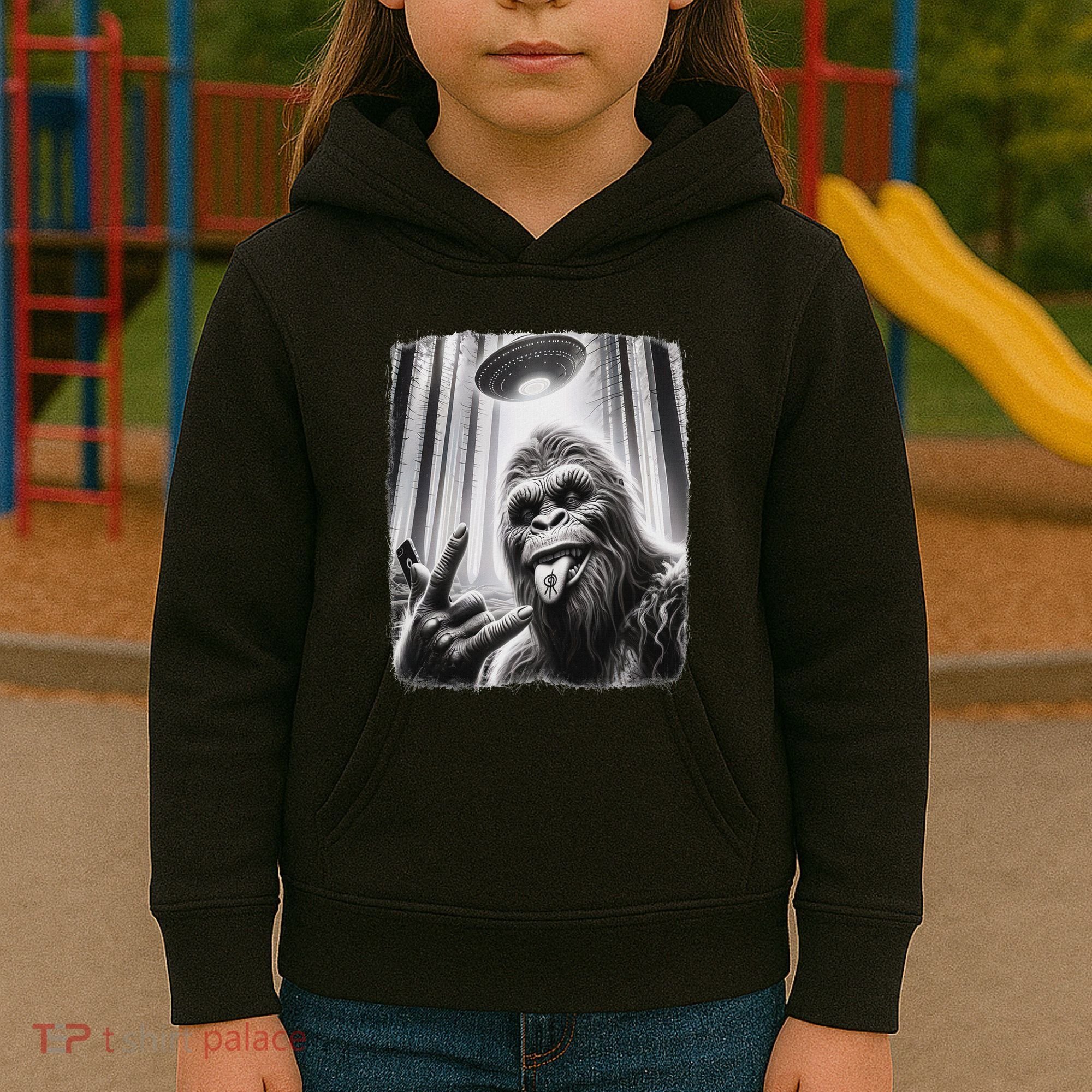 Sasquatch Selfie Big Foot Rock On Ufo Alien Kids Hoodie