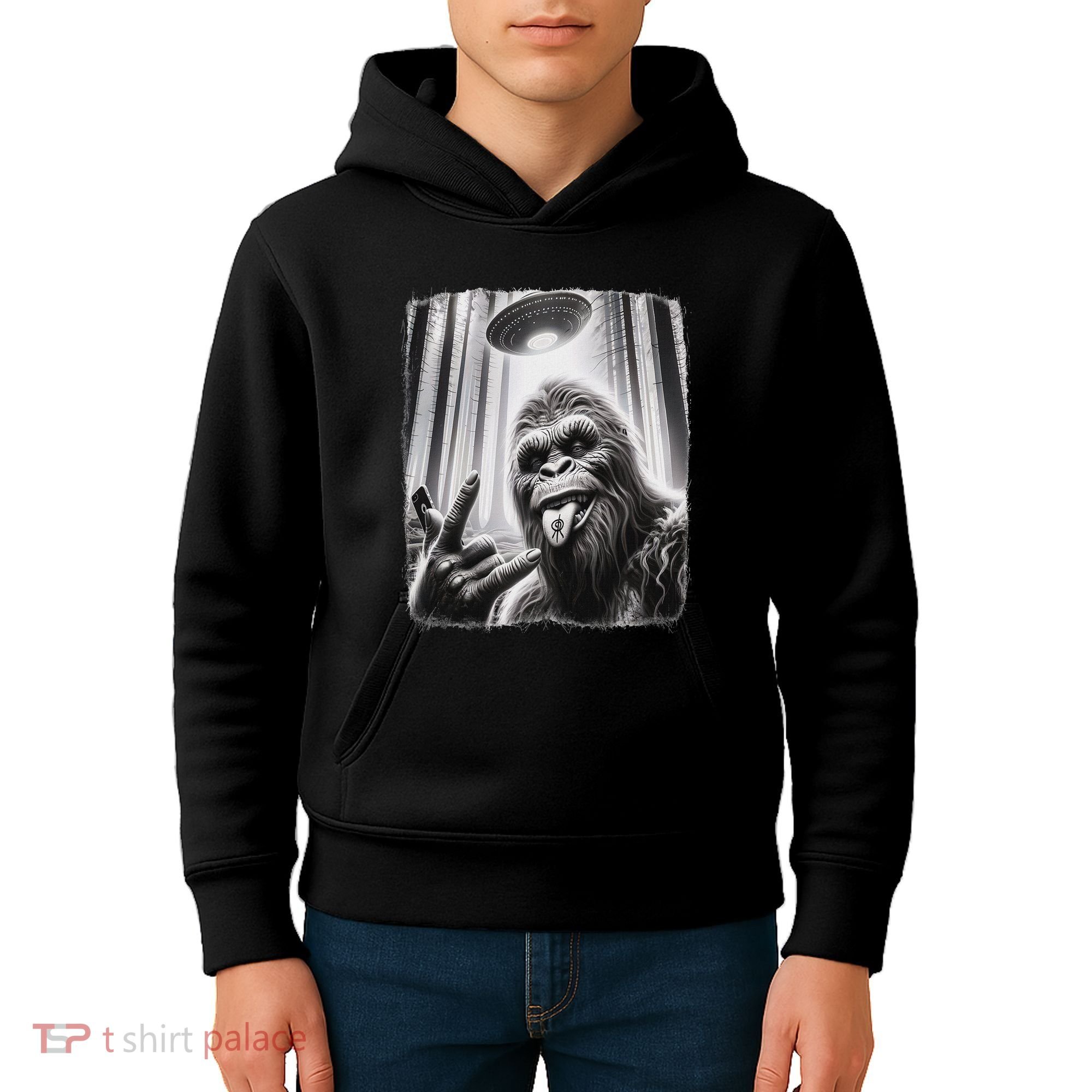 Sasquatch Selfie Big Foot Rock On Ufo Alien Kids Hoodie
