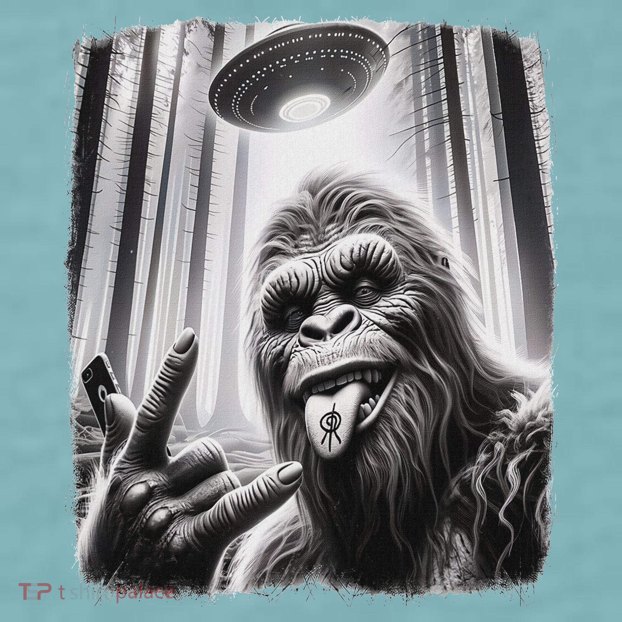Sasquatch Selfie Big Foot Rock On Ufo Alien Sueded Cloud Jersey T-Shirt