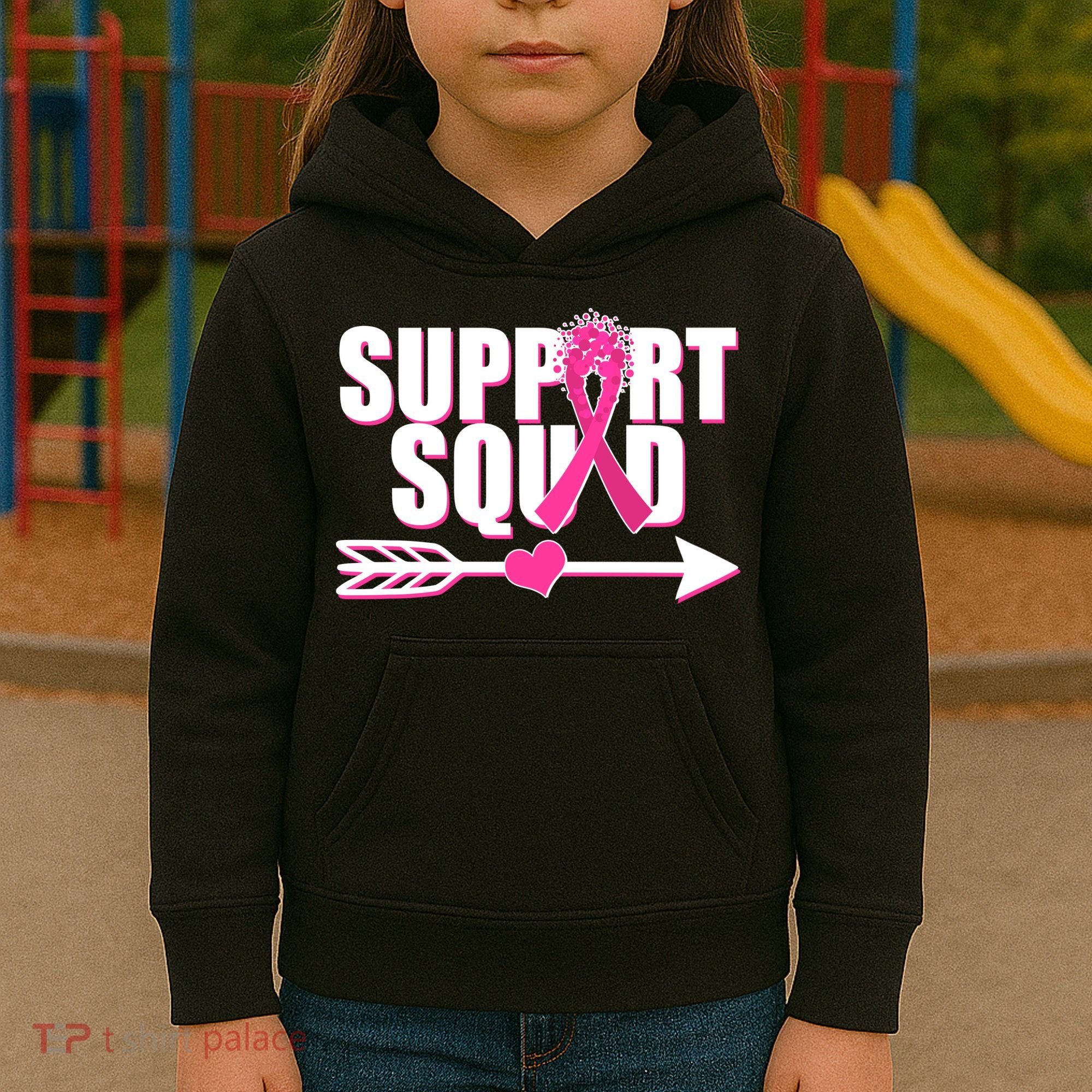 Support Squad Breast Cancer Awareness Pink Ribbon Kids Hoodie