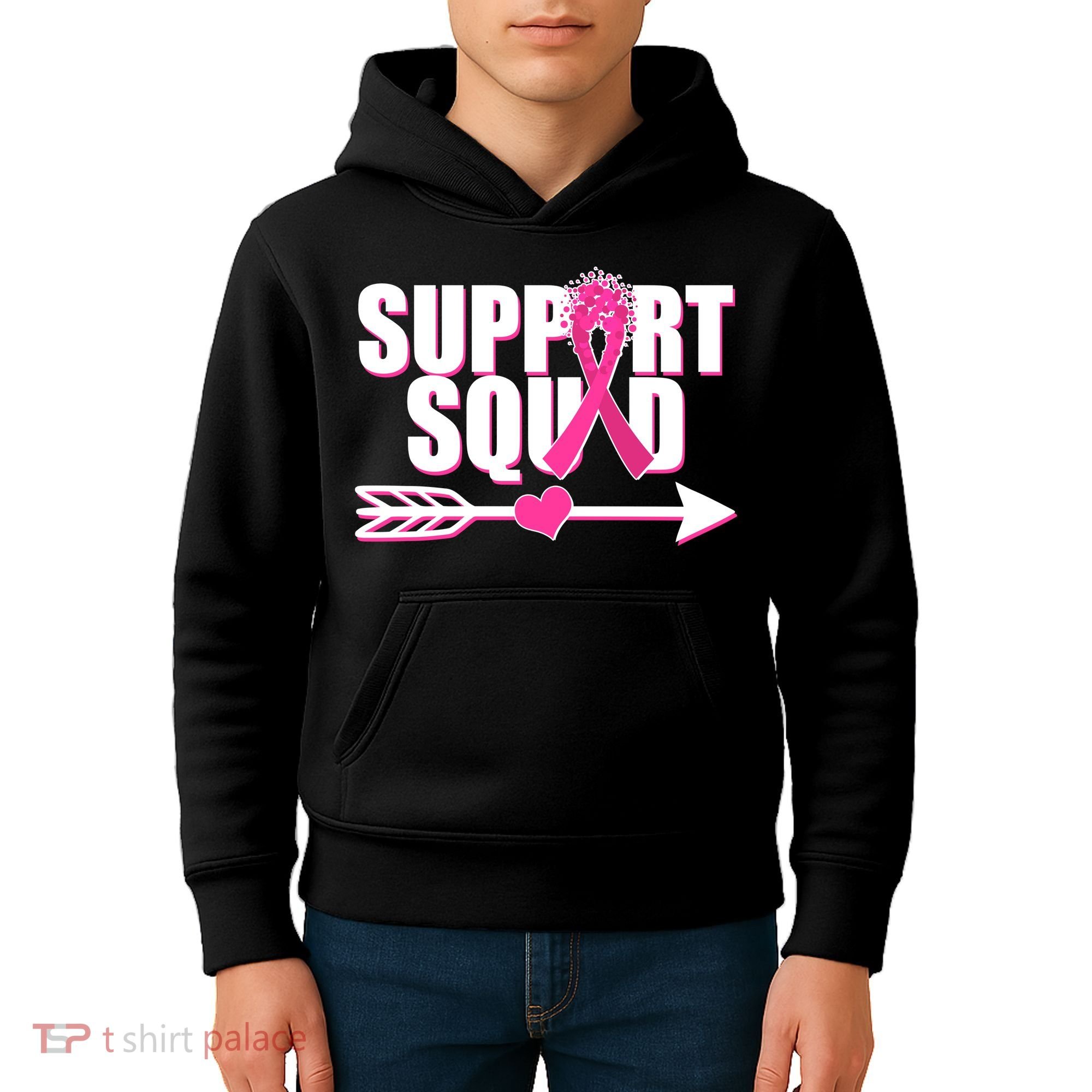 Support Squad Breast Cancer Awareness Pink Ribbon Kids Hoodie